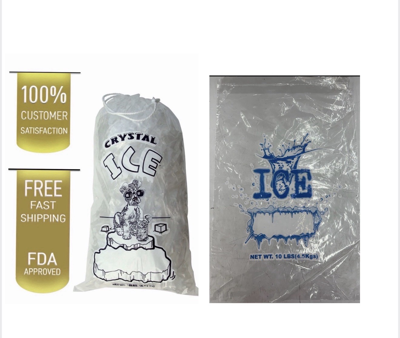 10 LB LBS Ice Bag Bags w/ Drawstring COMMERCIAL Choose Your Quantities FREE SHIP