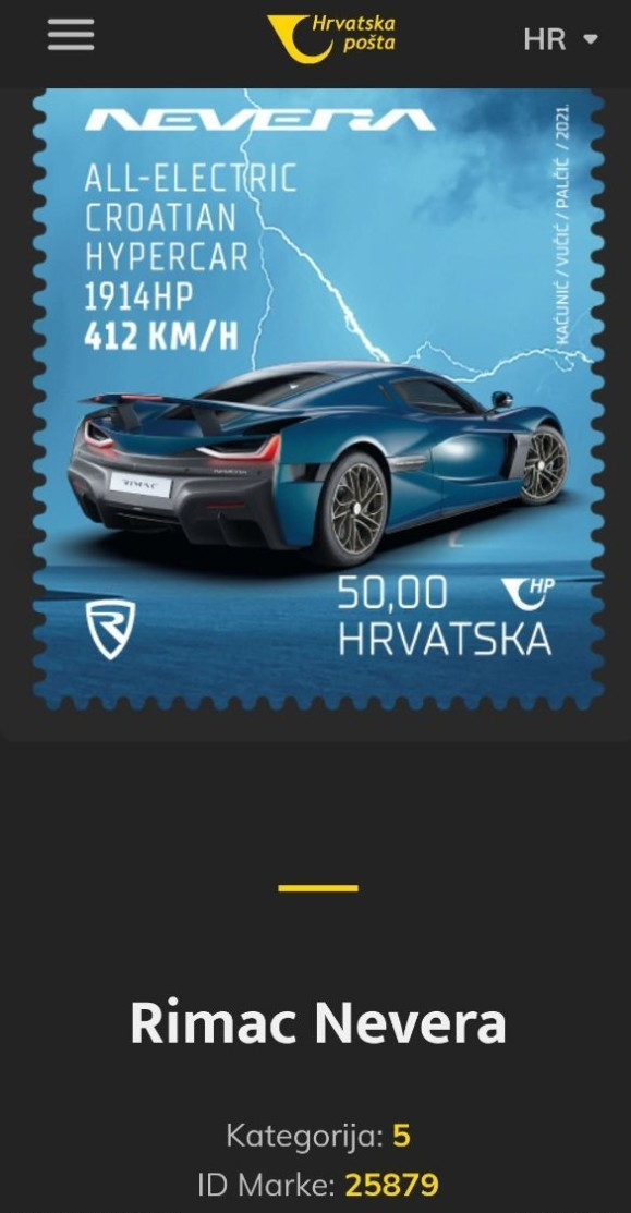 Croatia 2021,RIMAC NEVERA,COMPLETE SET of 5 motives , Unusual