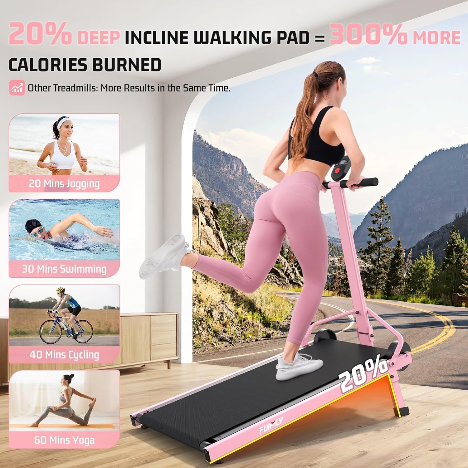 Manual Walking Pad Treadmill with Incline 20%, Foldable Treadmill w/Handle Bar~~