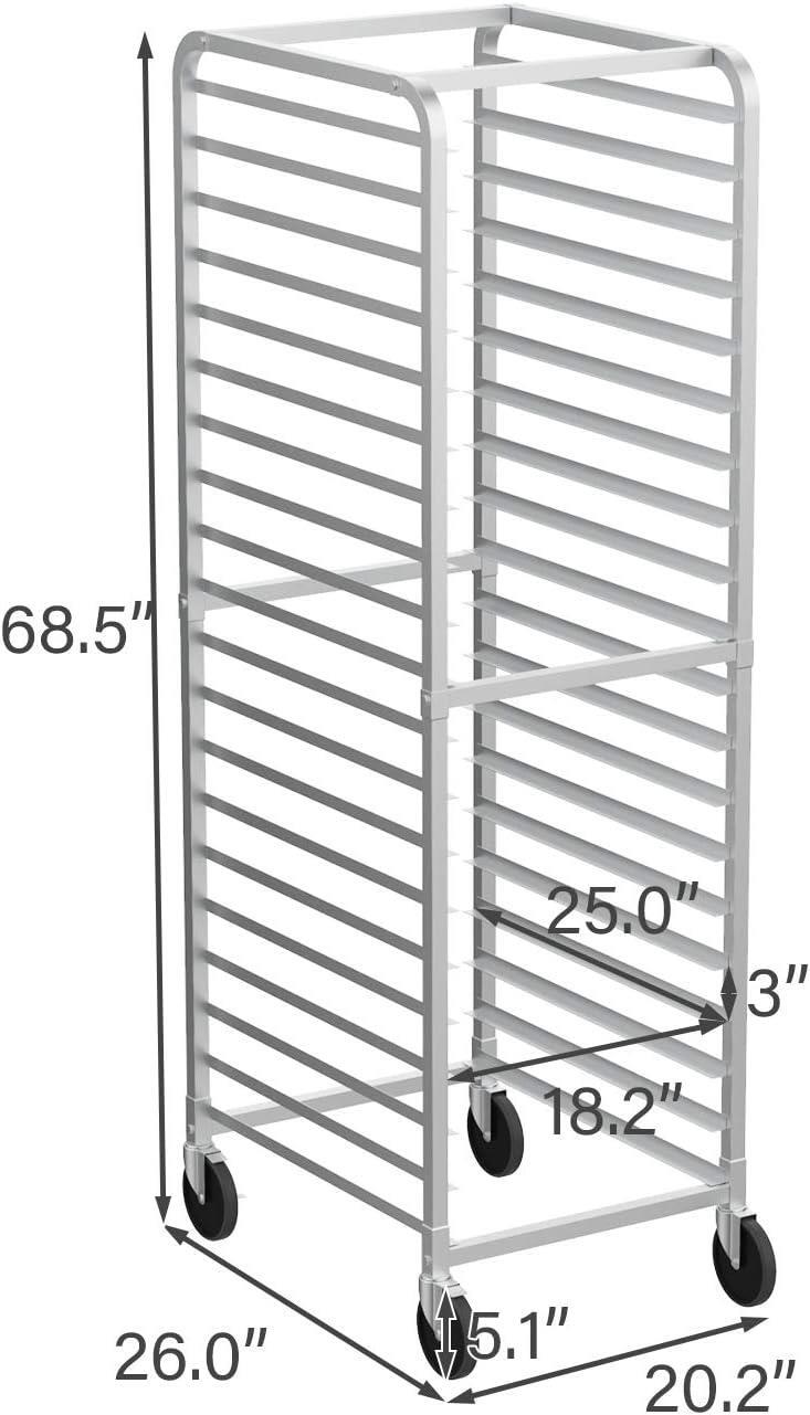 20-Tier Bakery Rack Stainless Steel Sheet Pan Rack with Brake Wheels for Kitchen