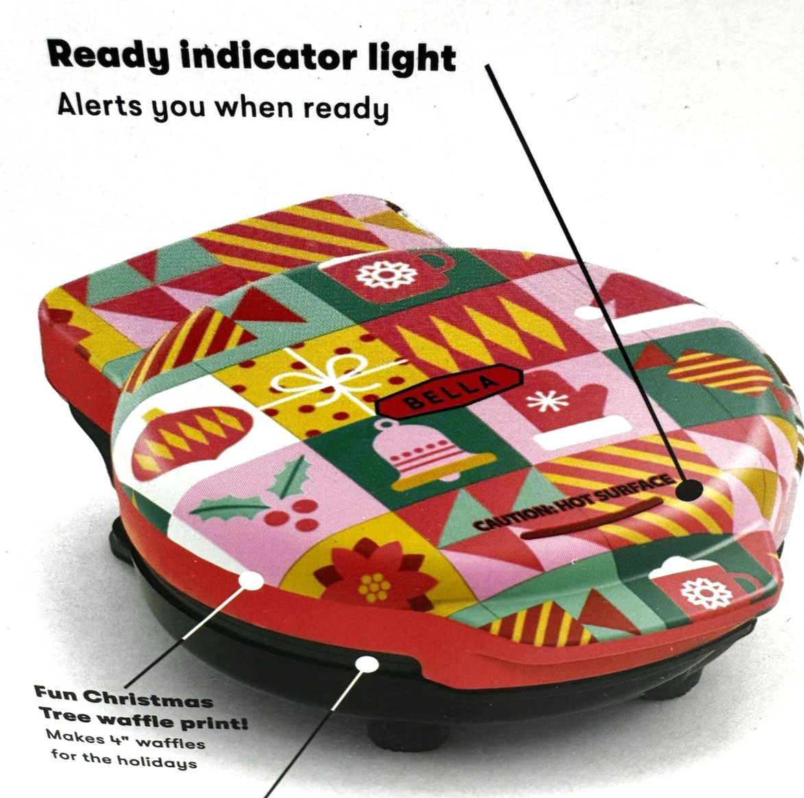 Bella Christmas Tree Mini Waffle Maker 350W Compact Holiday Limited Edition New