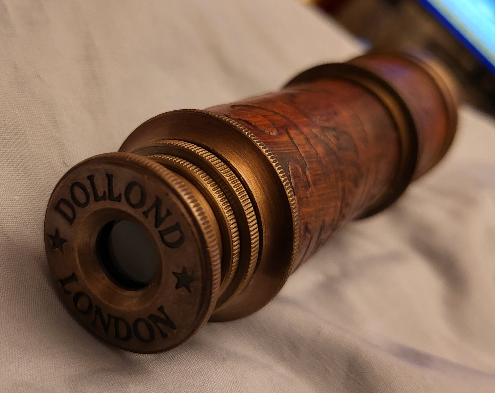 Vintage Telescope Antique Astronomy Space Stars Old Gold Lustre Wooden Box Retro