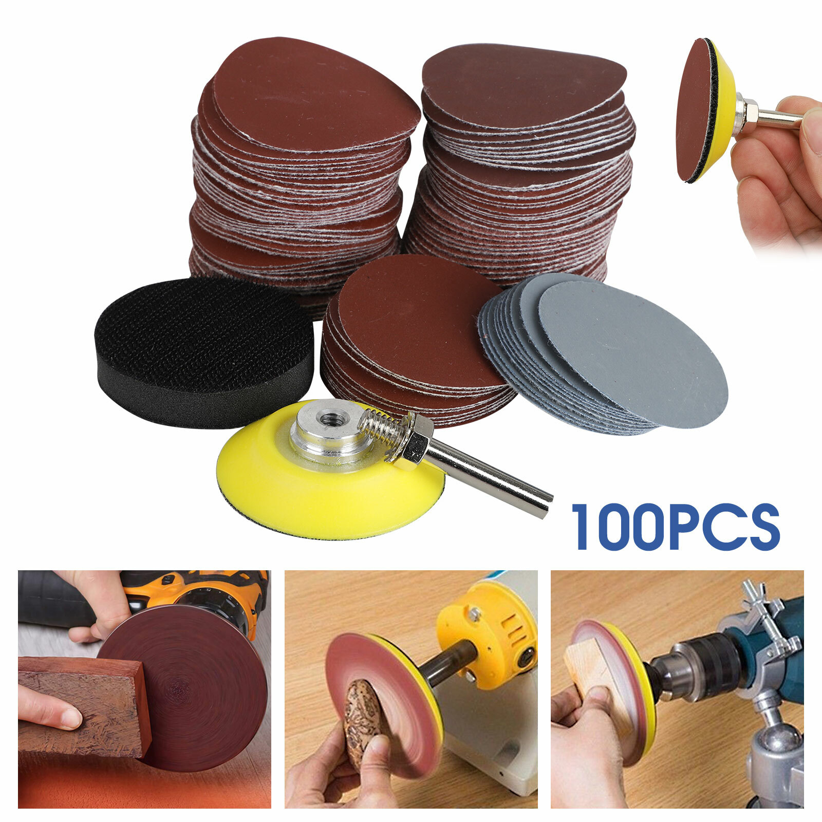 100pcs 2Inch 80-3000 Grit Mixed Sander Sanding Discs Pads Hook & Loop Sandpaper