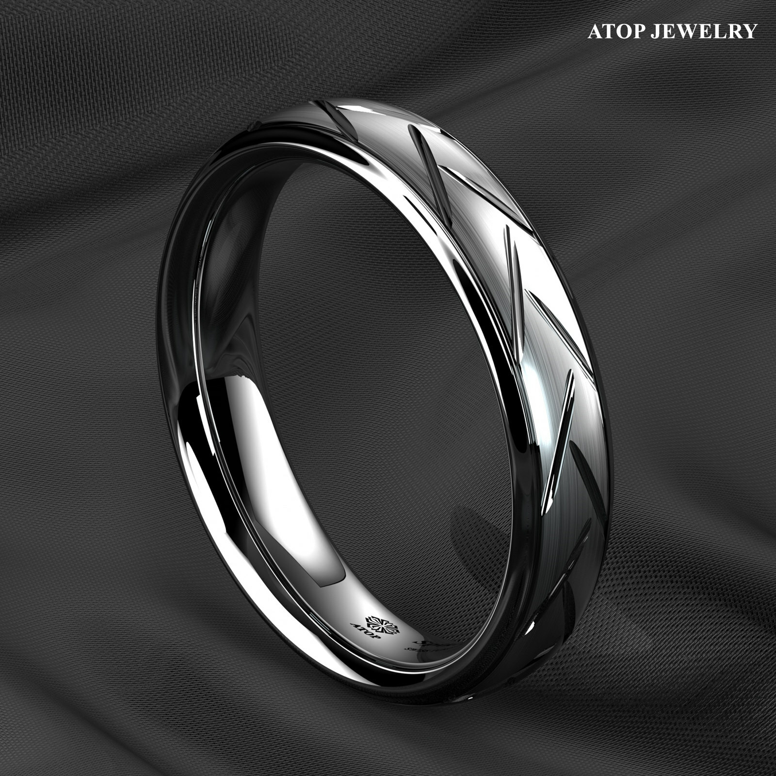 8/6mm Silver Brushed Tungsten Ring for Mens Wedding Band Bridal ATOP Jewelry