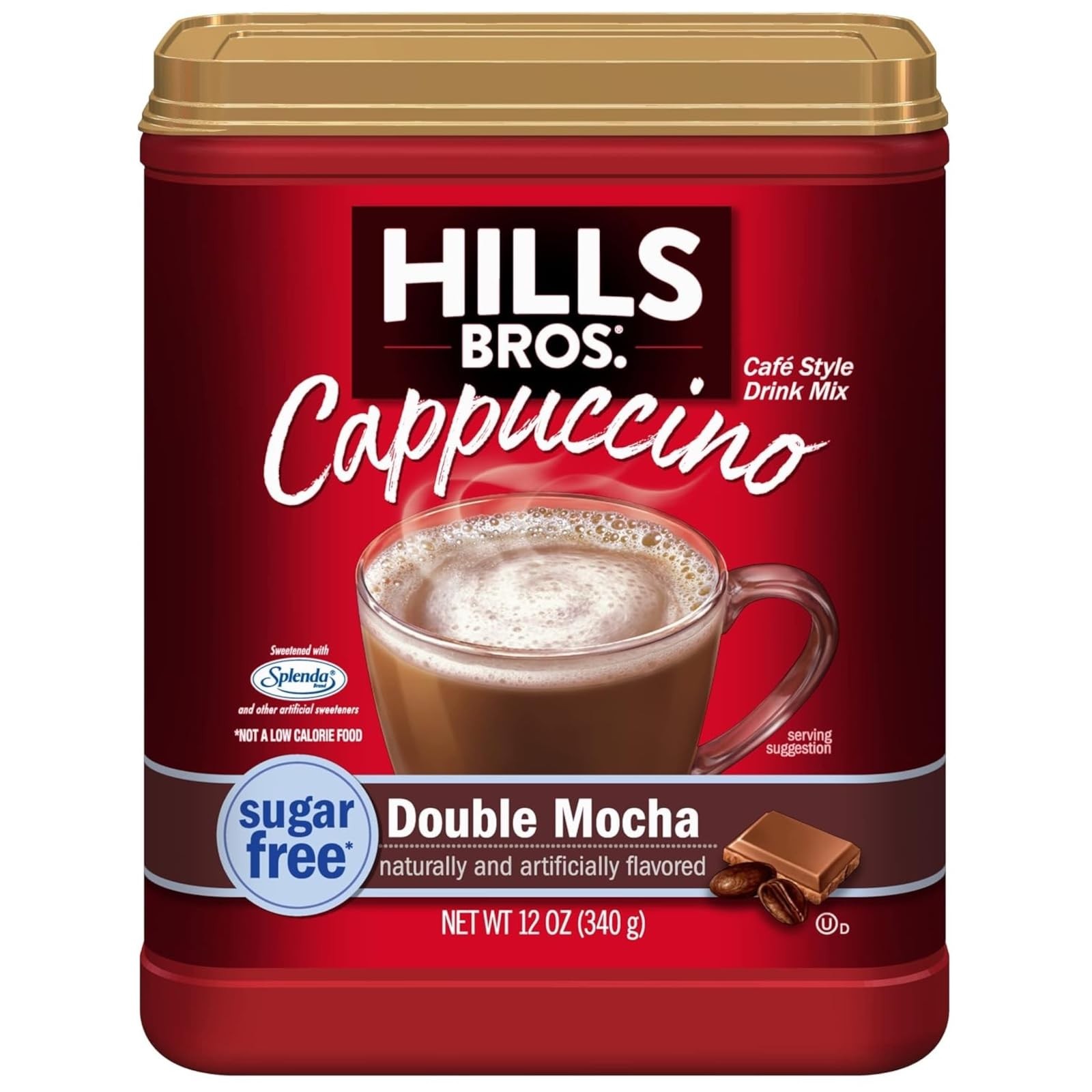 Hills Bros. Sugar Free Cappuccino Mix – Double Mocha 12oz, Just Add Water.