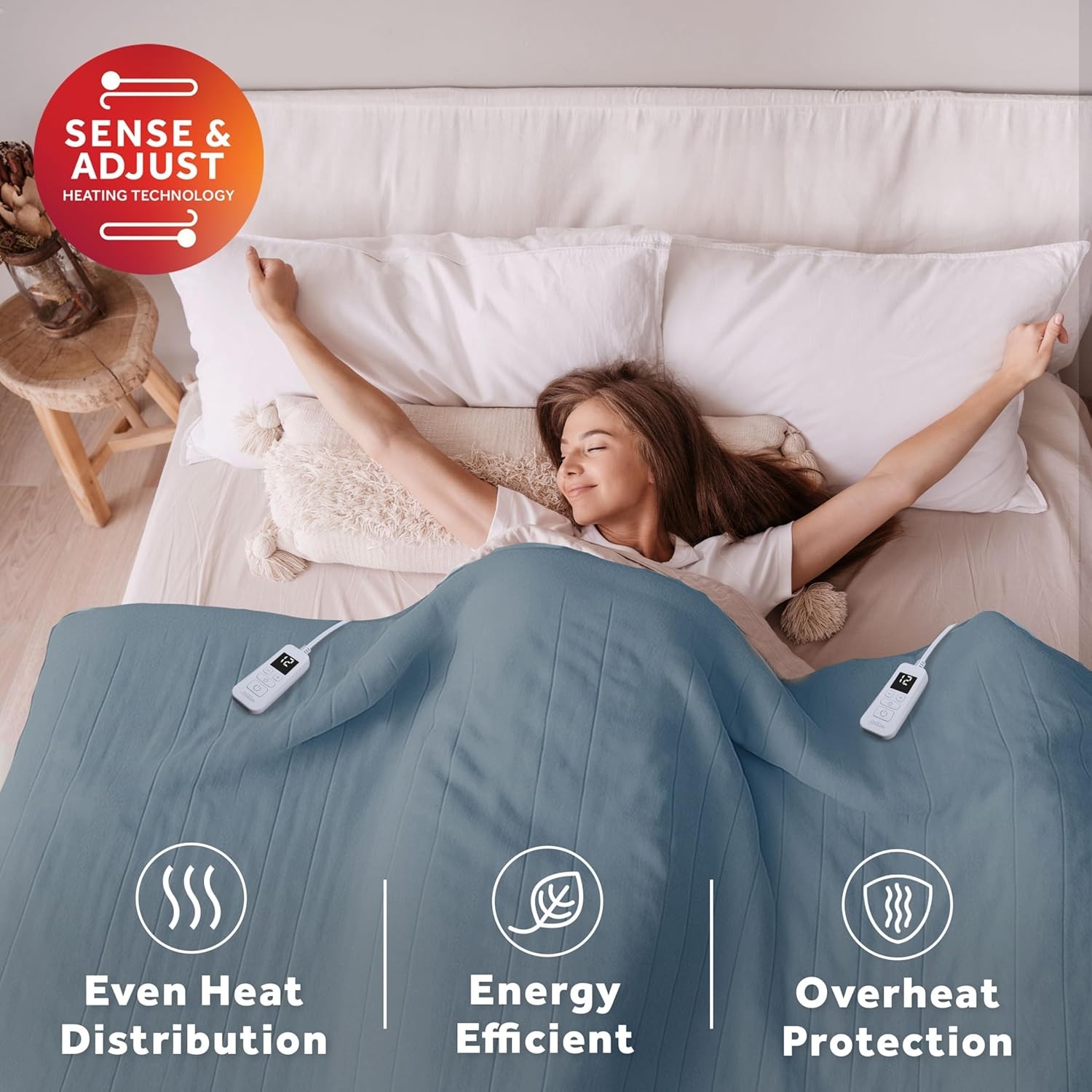 Sunbeam Royal Luxe Microplush Electric Heated Blanket Blue Full Size 84' x 72"