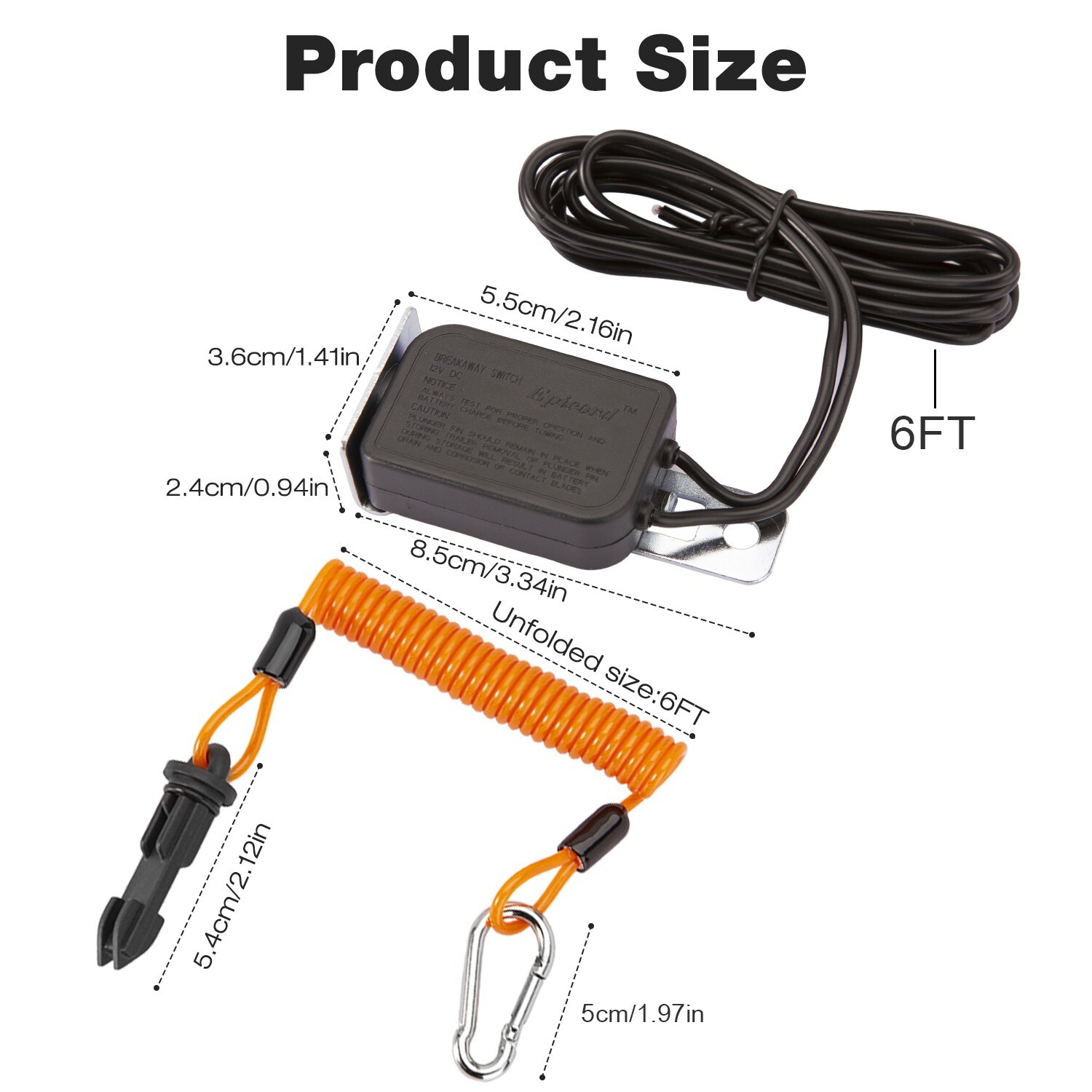 6 Feet Trailer Breakaway Switch Trailer Break Control kit Electric Brake Switch