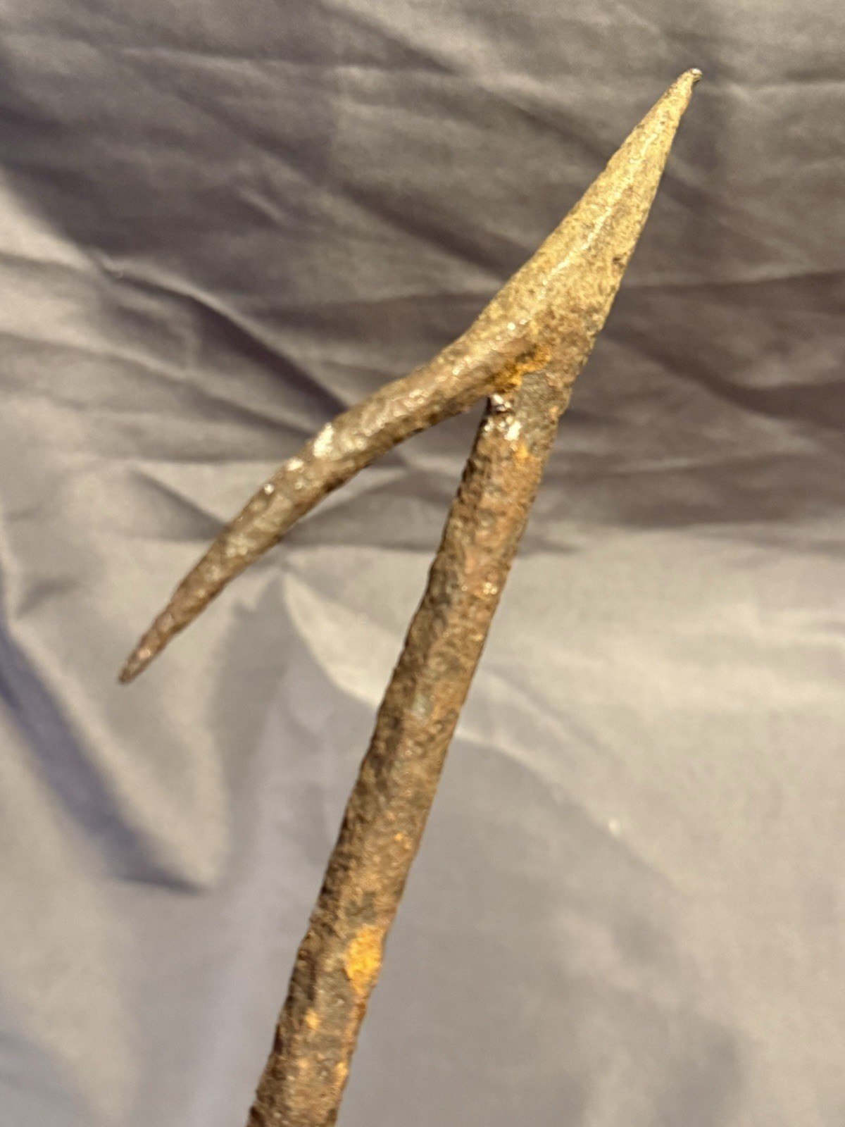 Early Antique Primitive Nautical Hand Held Wrought Iron Barbed Harpoon Gaff