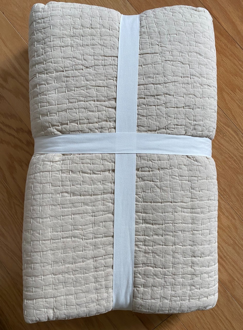 Pottery Barn FLAX Pick Stitch Handcrafted Cotton Linen Quilt Full / Queen Sz NEW