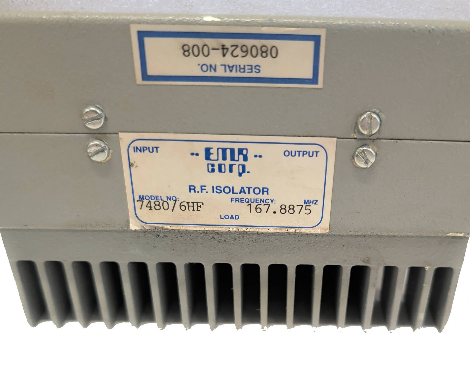 EMR 7480/6HF 250W 167.8875Mhz RF Single Isolator, N Connector