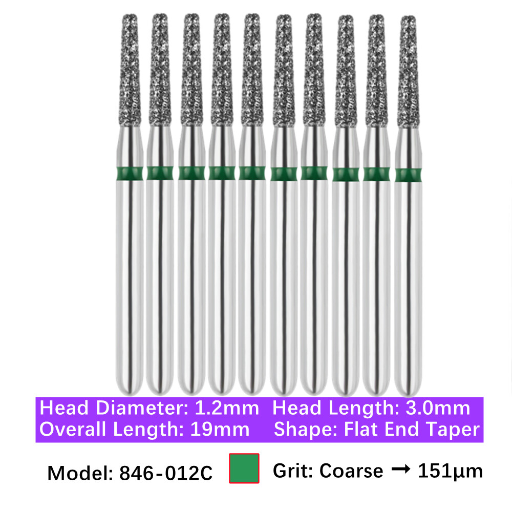 10pc Dental FG High Speed Diamond Burs Flat End Taper Shape Polishing Burs