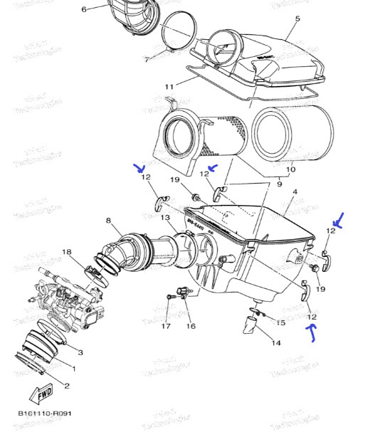 OEM YAMAHA 16-25 GRIZZLY KODIAK 700 RMAX WOLVERINE 18-25 AIR BOX LID CLIP