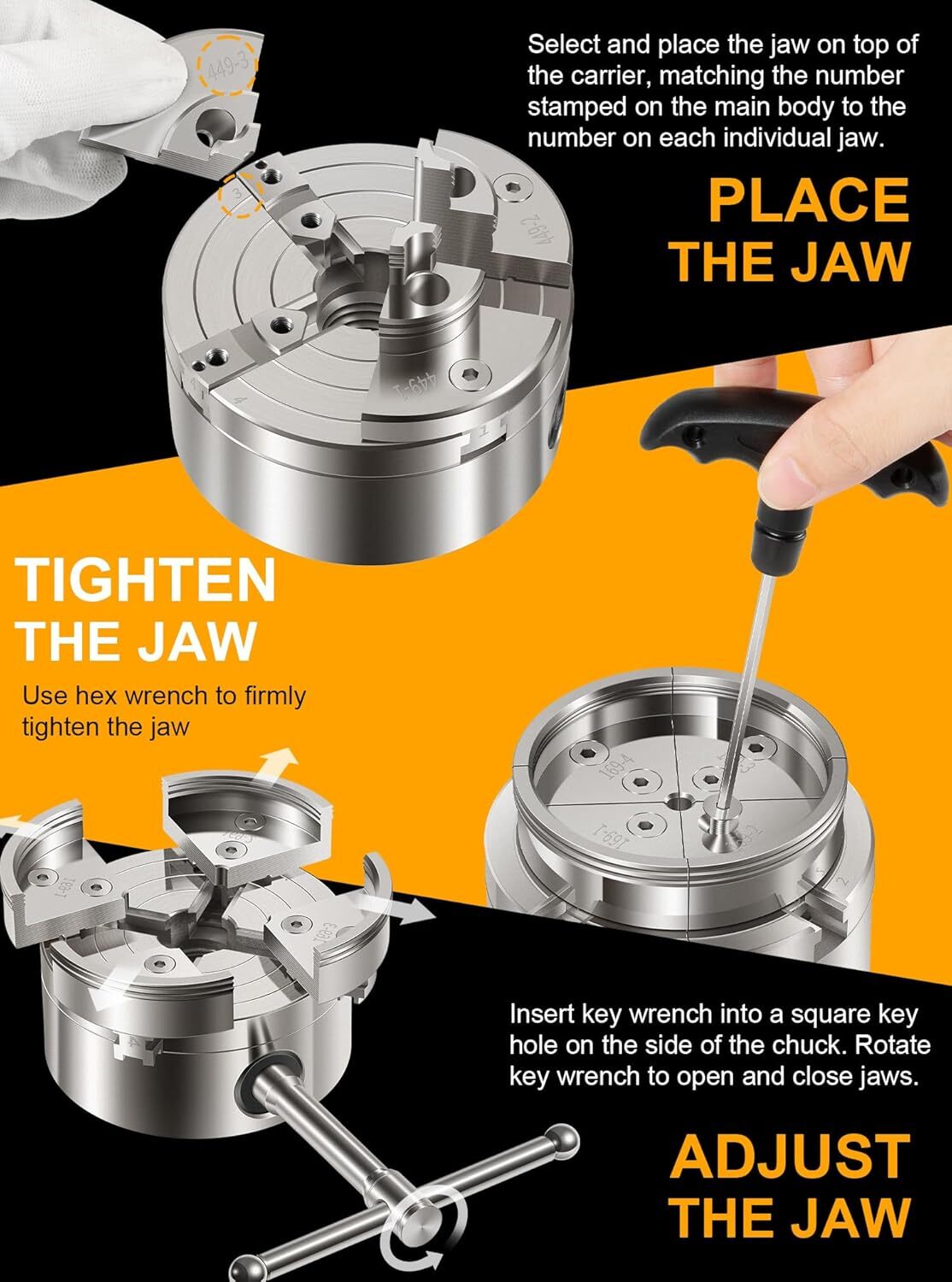 4 Inch Wood Lathe Chuck Set 1" x 8 tpi Thread Self Centering 4 Jaw Wood Turning