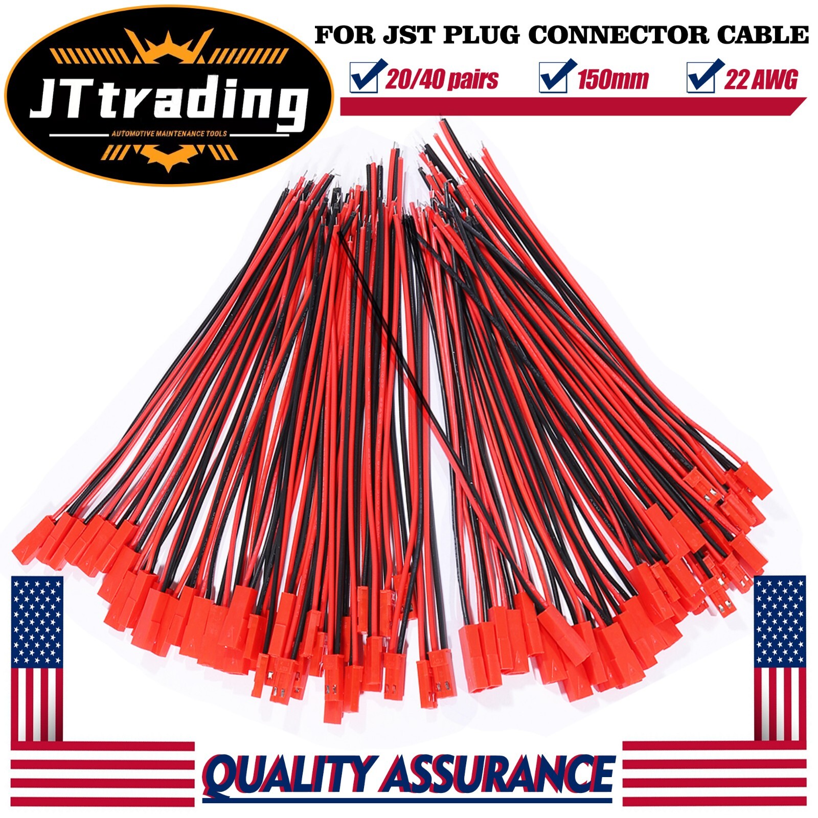 20/40 pairs for JST Plug Male &Female Connector 150mm Wire Cable RC Lipo Battery