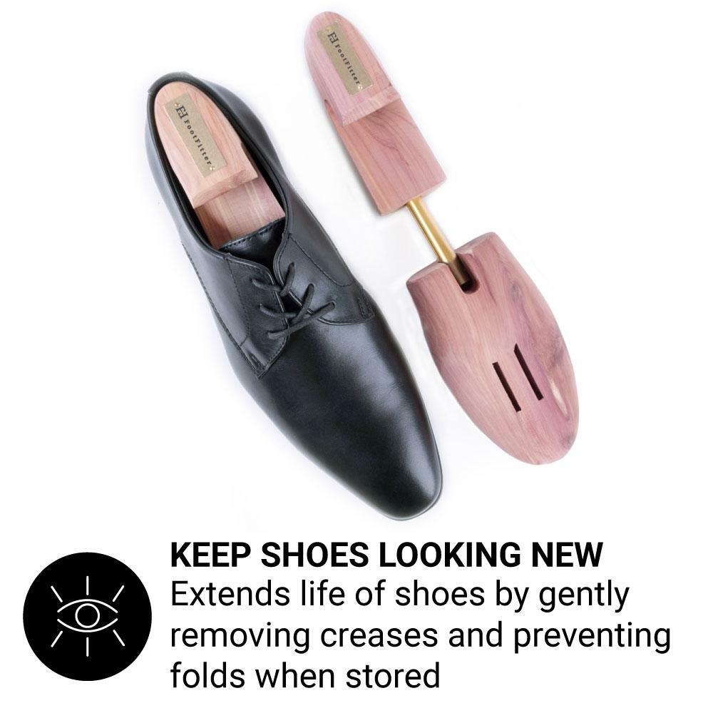 FootFitter Cedar Shoe Trees, Full Toe Block & Wide Hook Heel- Mens L [10 - 11.5]