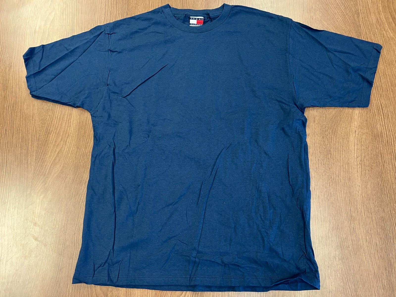 VINTAGE TOMMY HILFIGER BLANK T SHIRT L NAVY BLUE DEADSTOCK 90S TEE NOS NEW USA