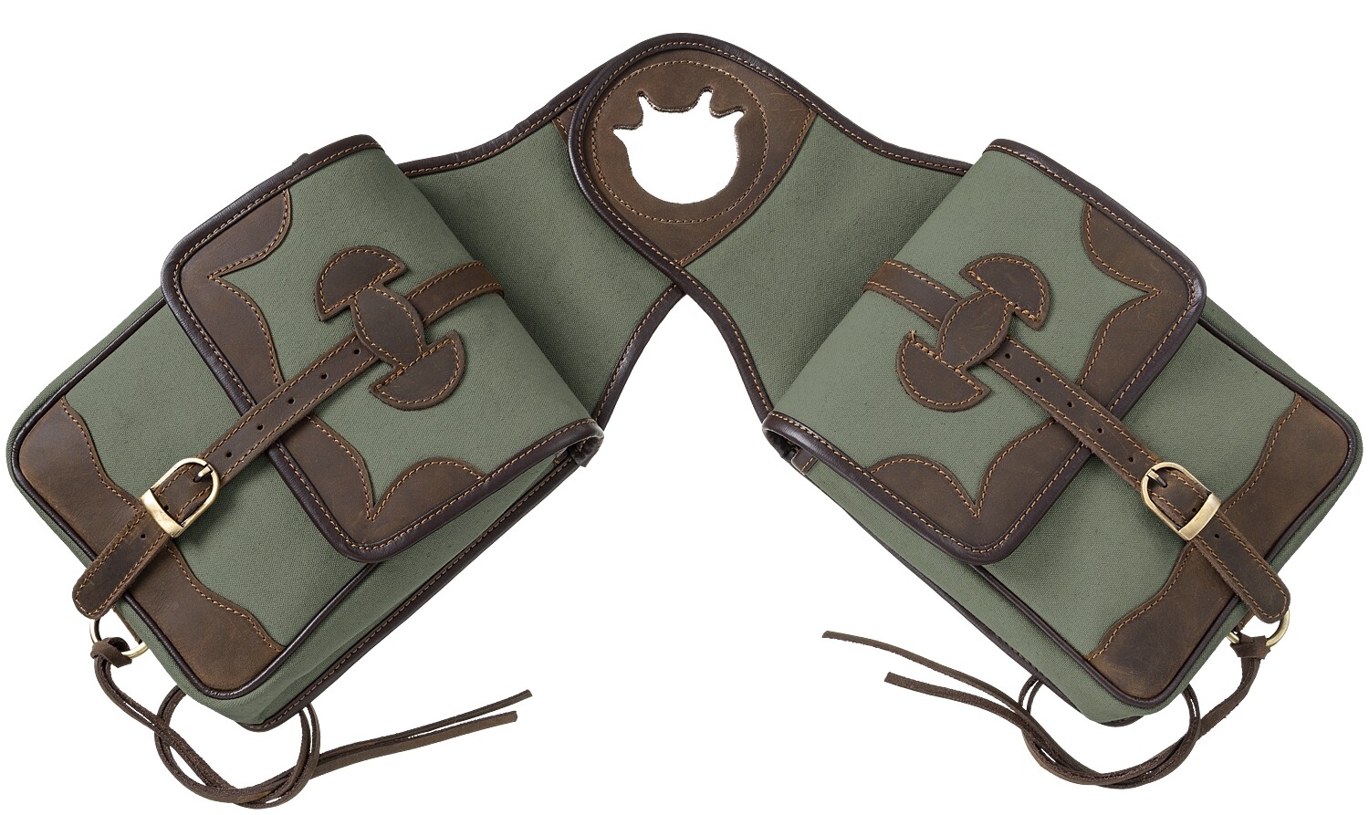 Western Saddle Canvas Horn Bag - Canvas with Leather Accents - Black, Tan - Sage