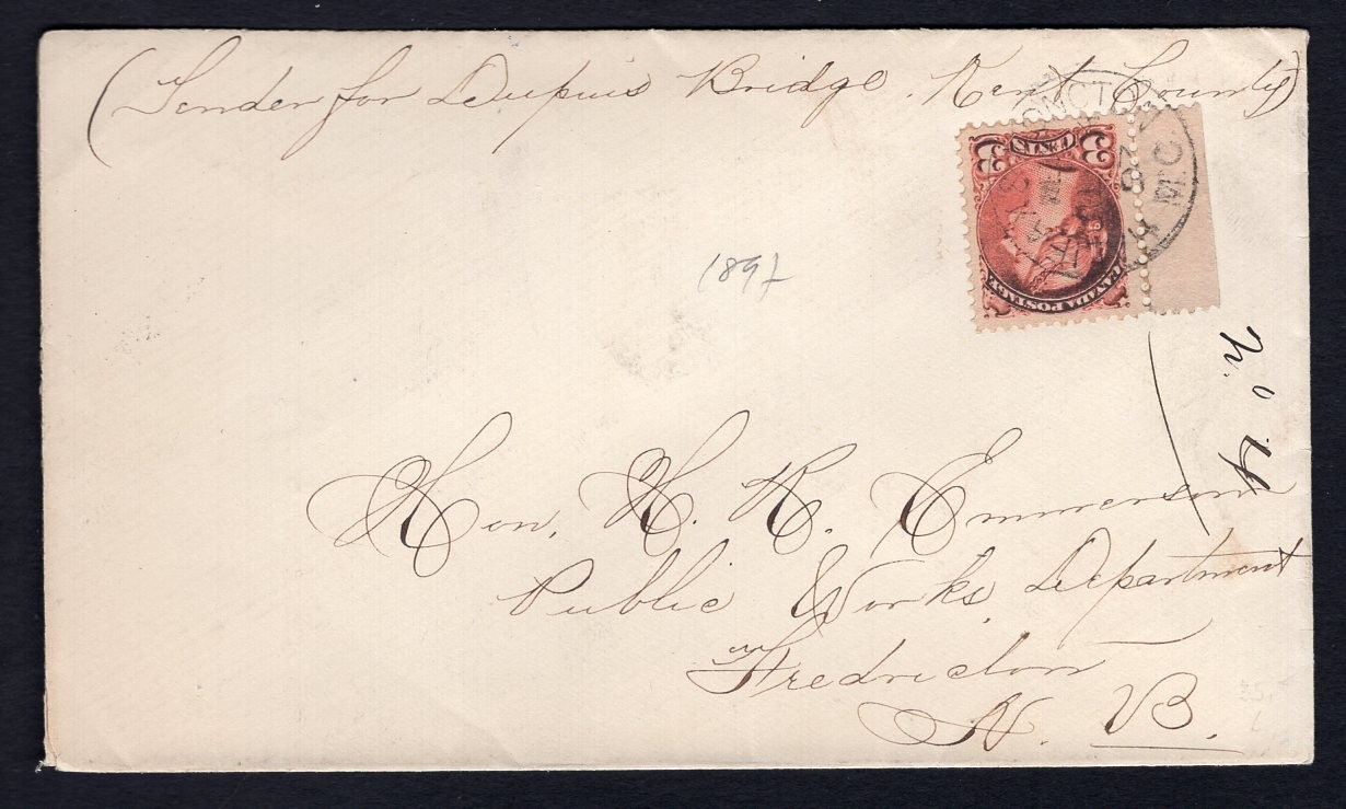 CANADA 1897 Cover to Fredericton NB; Squared Circle; RPO Halifax & Moncton MC