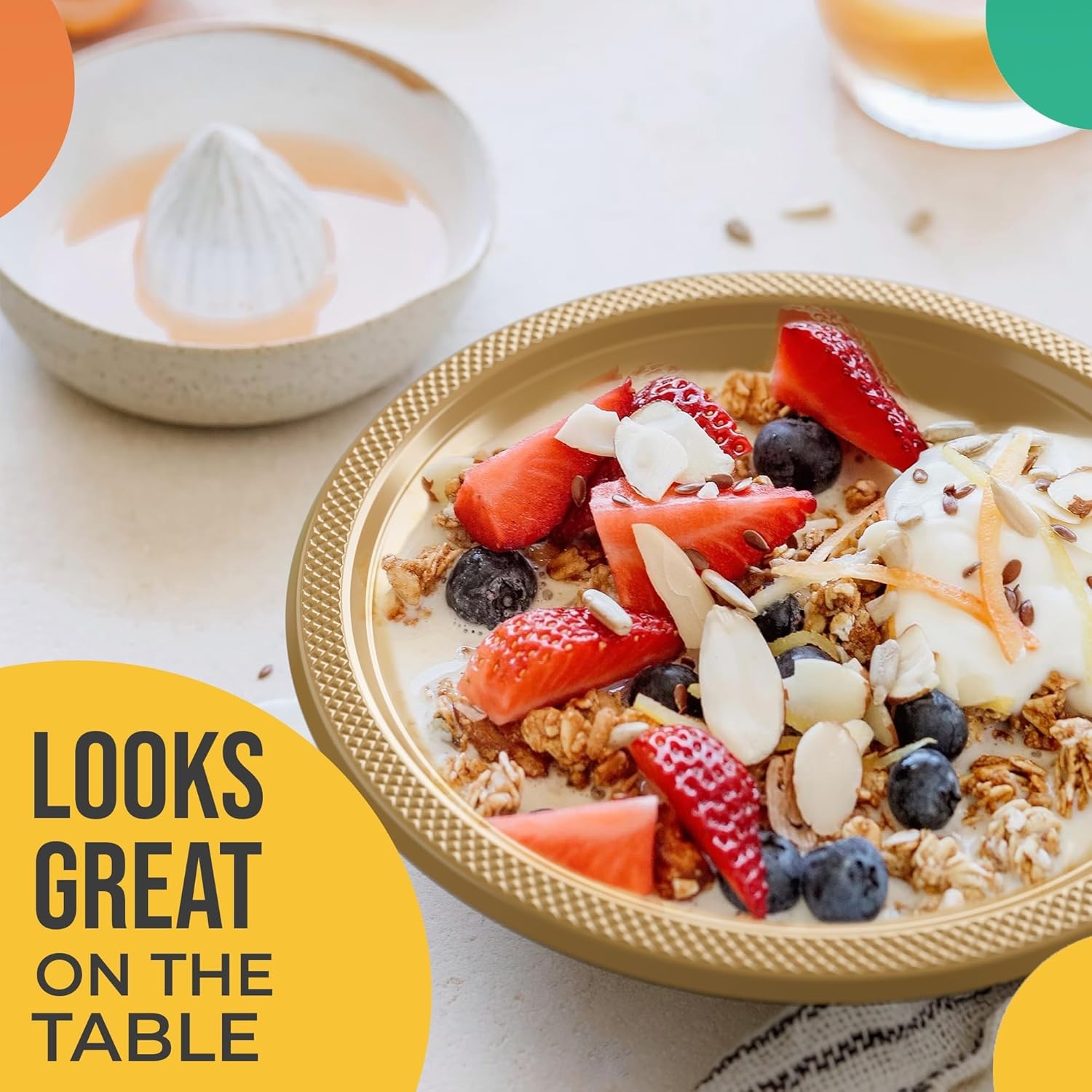 Gold Party Bowls - 50 Pack of 12 Oz Disposable Bowls for All Food Types