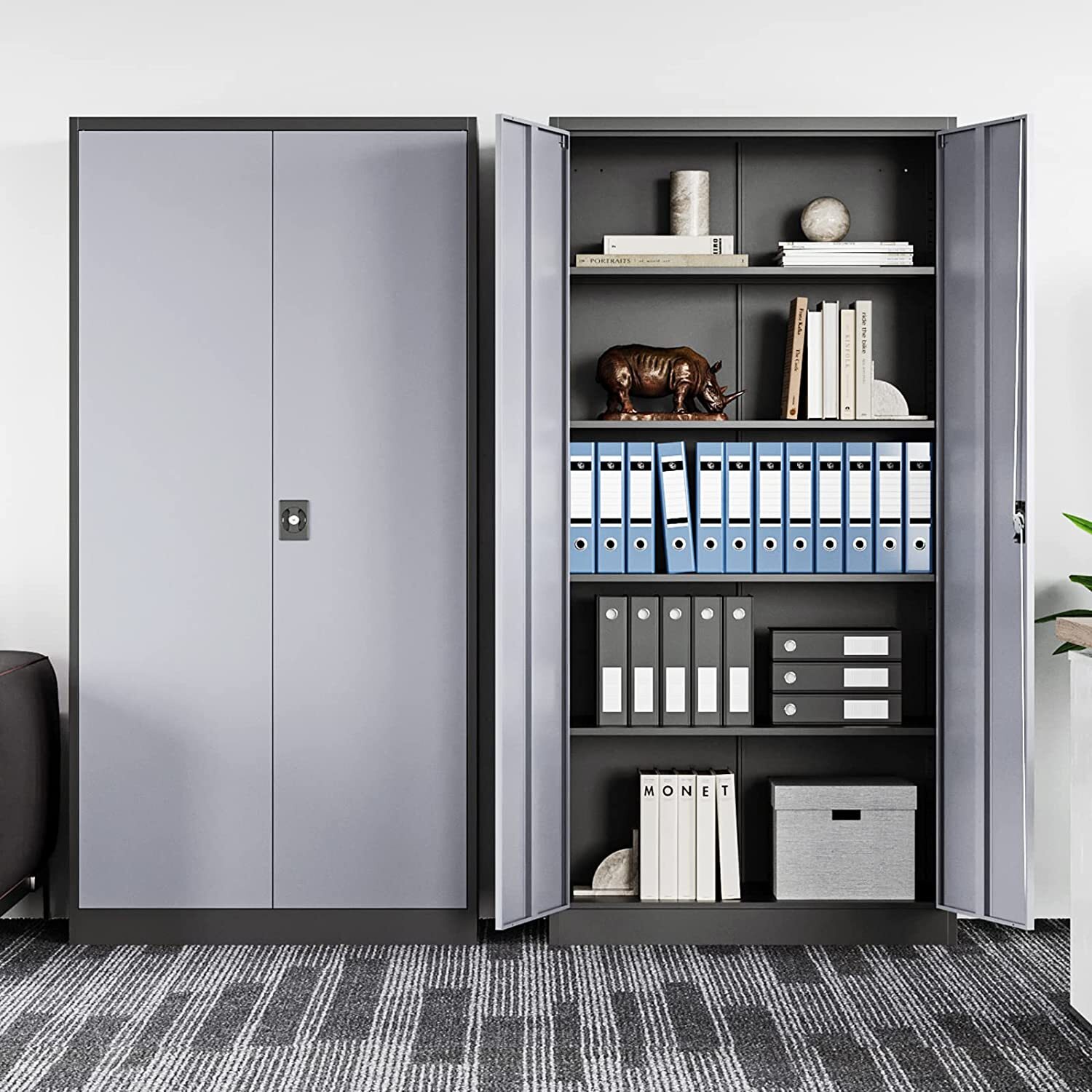 Metal Cabinet 4 Adjustable Shelves 71H Locking Garage Storage Cabinet with Doors