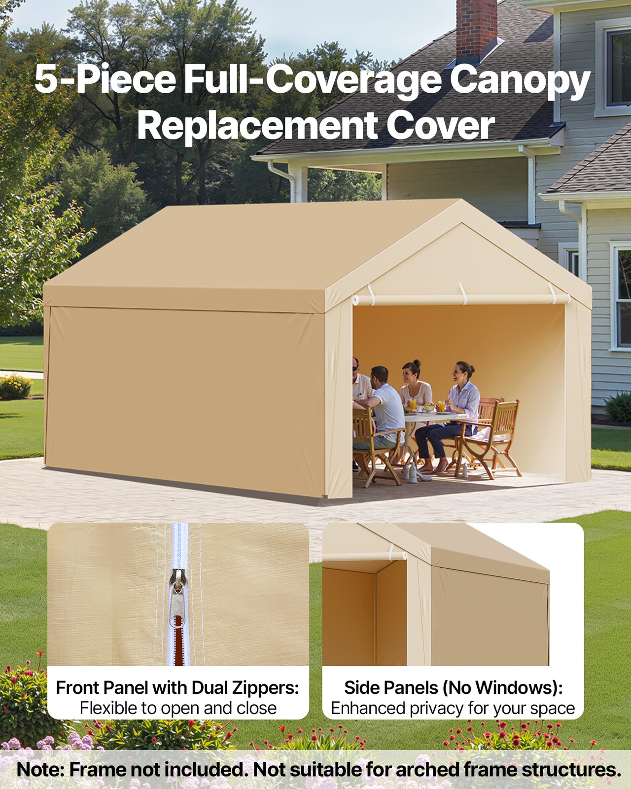 VEVOR Carport Replacement Canopy Cover with Sidewalls 10x20ft Frame Not Included