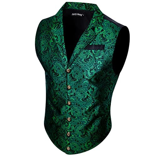 Mens Victorian Vest Steampunk Gothic Paisley X-Large Emerald Green Paisley a