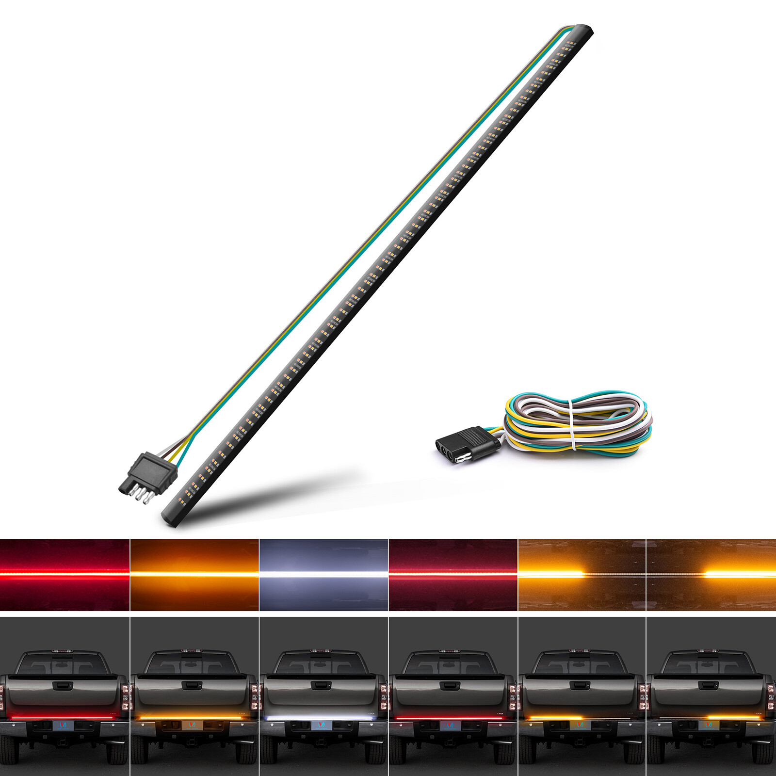 48 Inches Triple 360 LEDs Tailgate Strip Light Waterproof w/4-Way Flat Connector