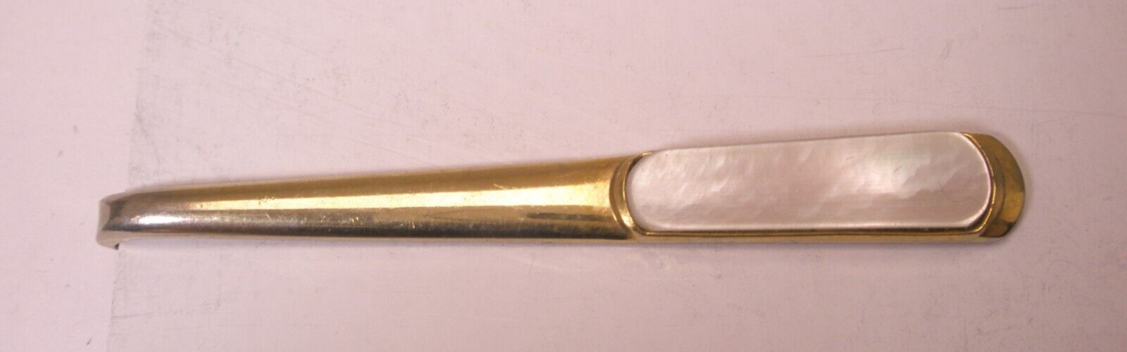 2-3/8" White Mother of Pearl Thin Tapered Design Vintage Tie Bar Clip