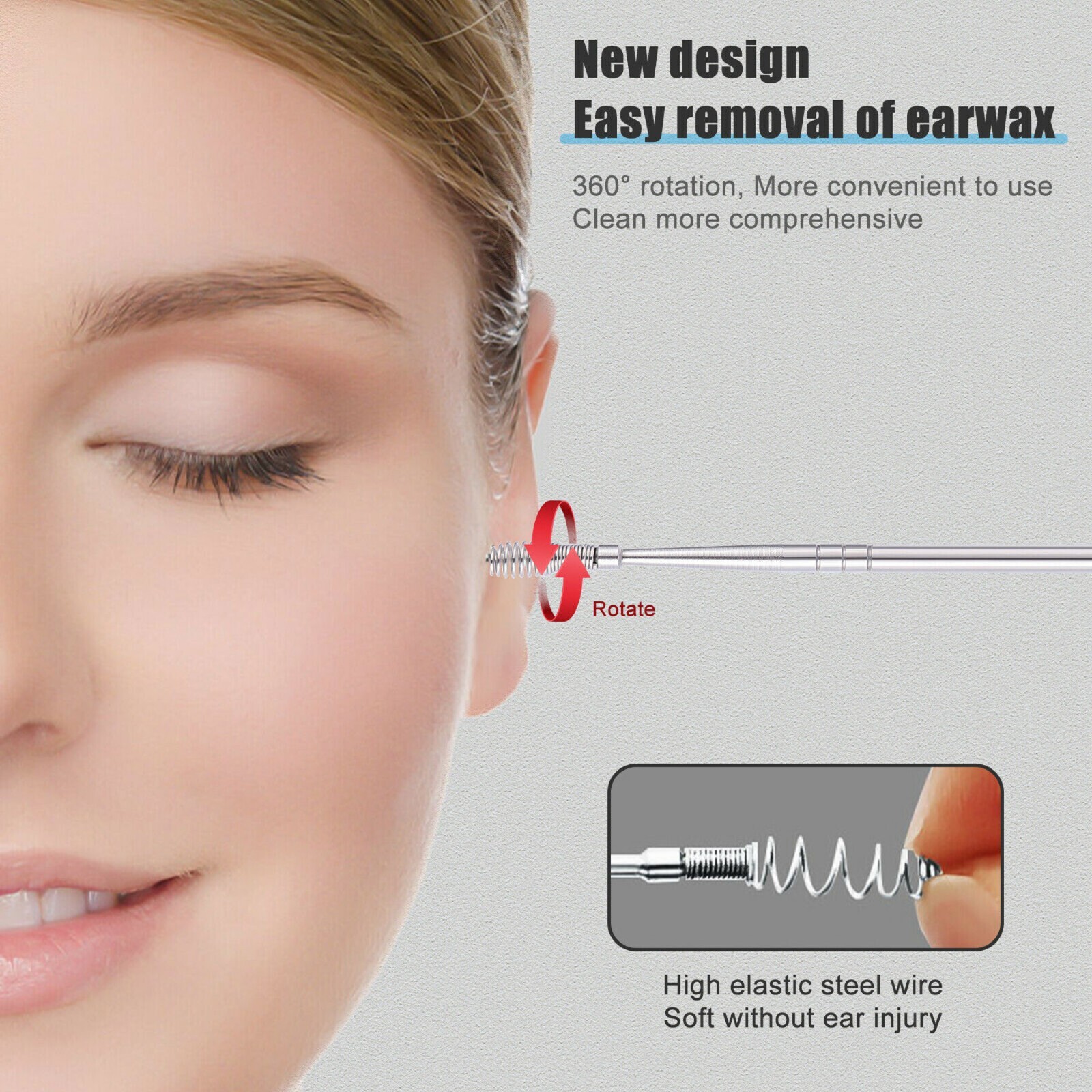 6PCS Ear Pick Cleaning Set Spiral Tool Spoon Ear Wax Remover Cleaner Curette Kit