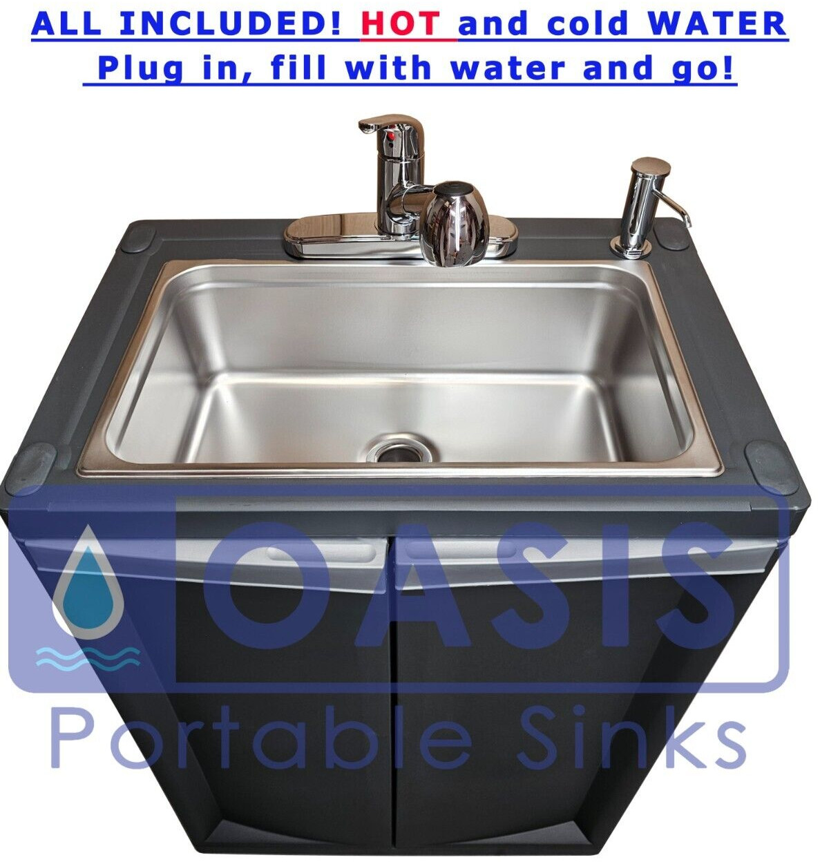 Portable Mobile Sink HOT Water Large Bowl PREMIUM Chrome Fixtures Hose Sprayer