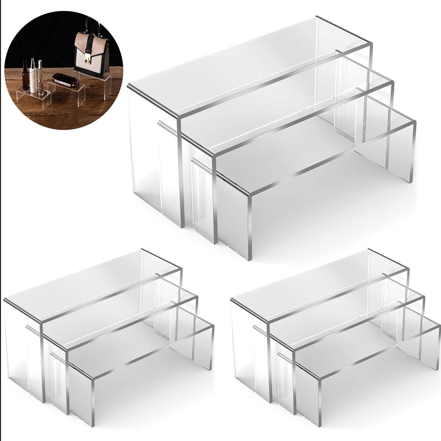 3pcs Acrylic Display Stand-Clear Riser Shelf for Jewelry Desserts & Collectibles
