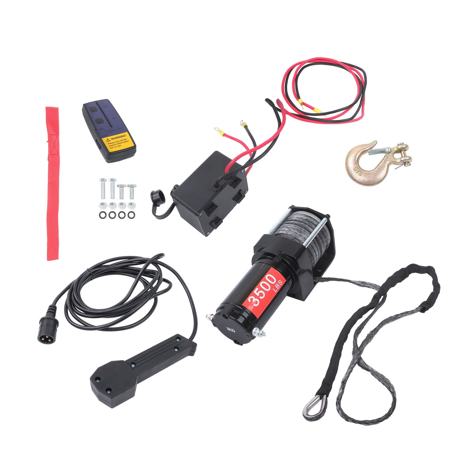 3500 lbs Synthetic Rope Electric Power Winch Kit Wireless & Wired Remote Control