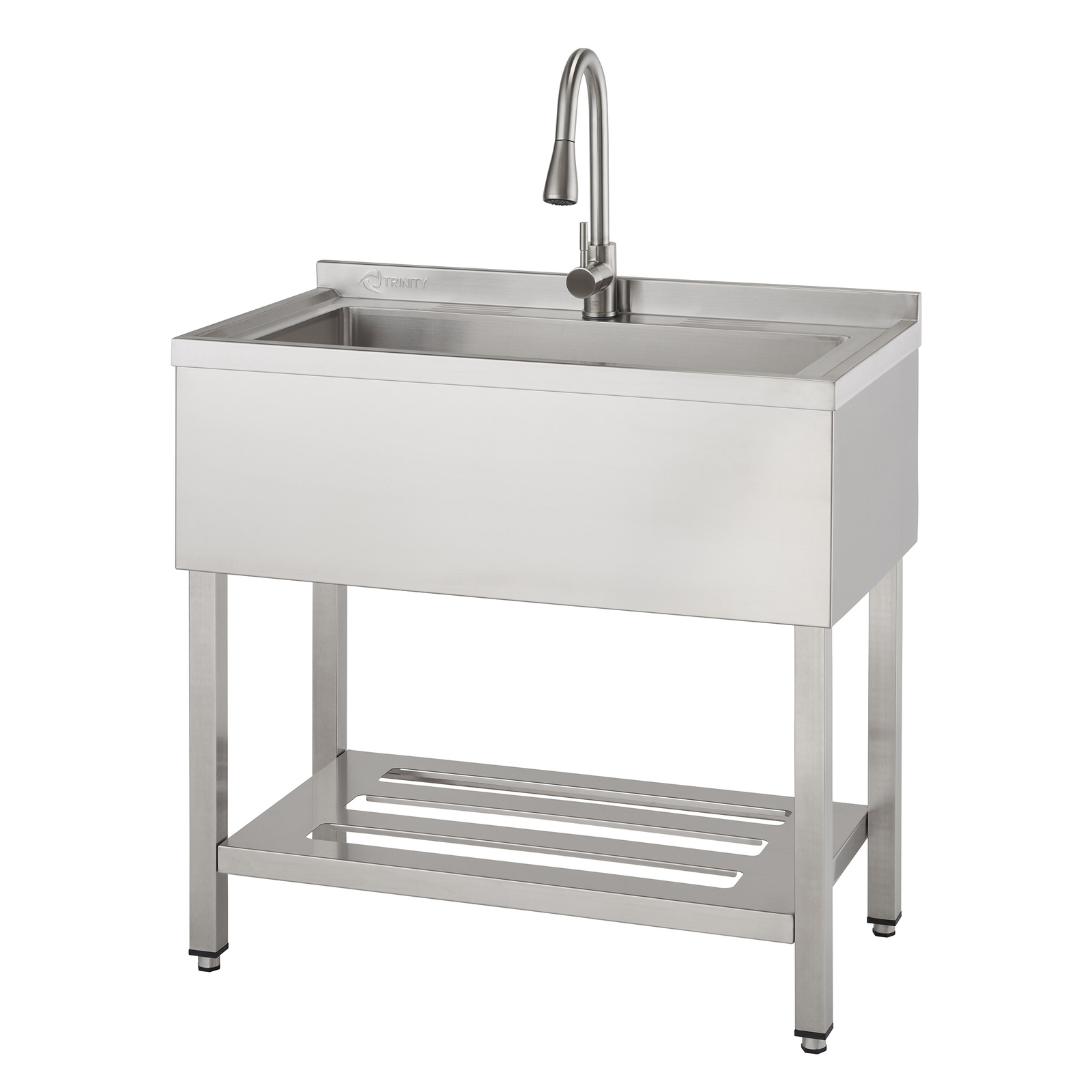TRINITY Stainless Steel Utility Sink, Pull-Out Faucet, Freestanding, Laundry NEW