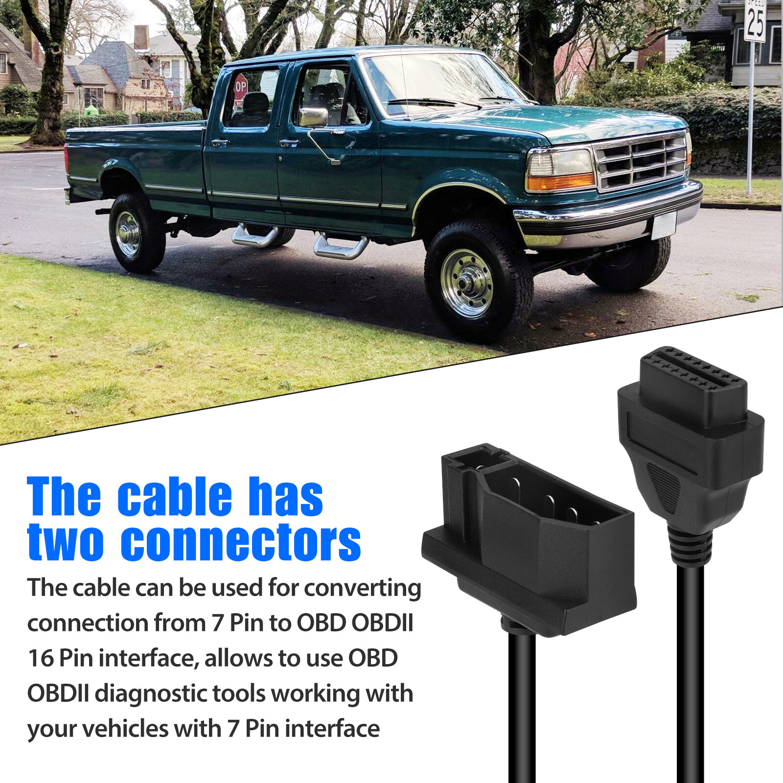 7 Pin OBD1 to 16 Pin OBD2 Convertor Adapter Cable Code Reader Scanner For Ford