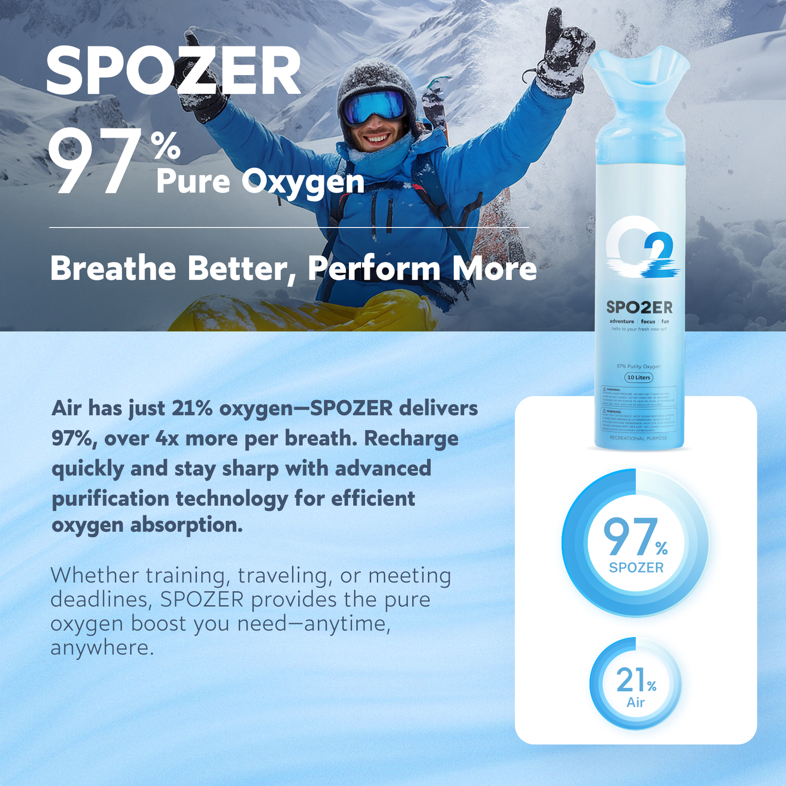 Spozer 10 Liter Oxygen Canned 12 Pack Natural Portable O2 Bottle Oxygen Canister