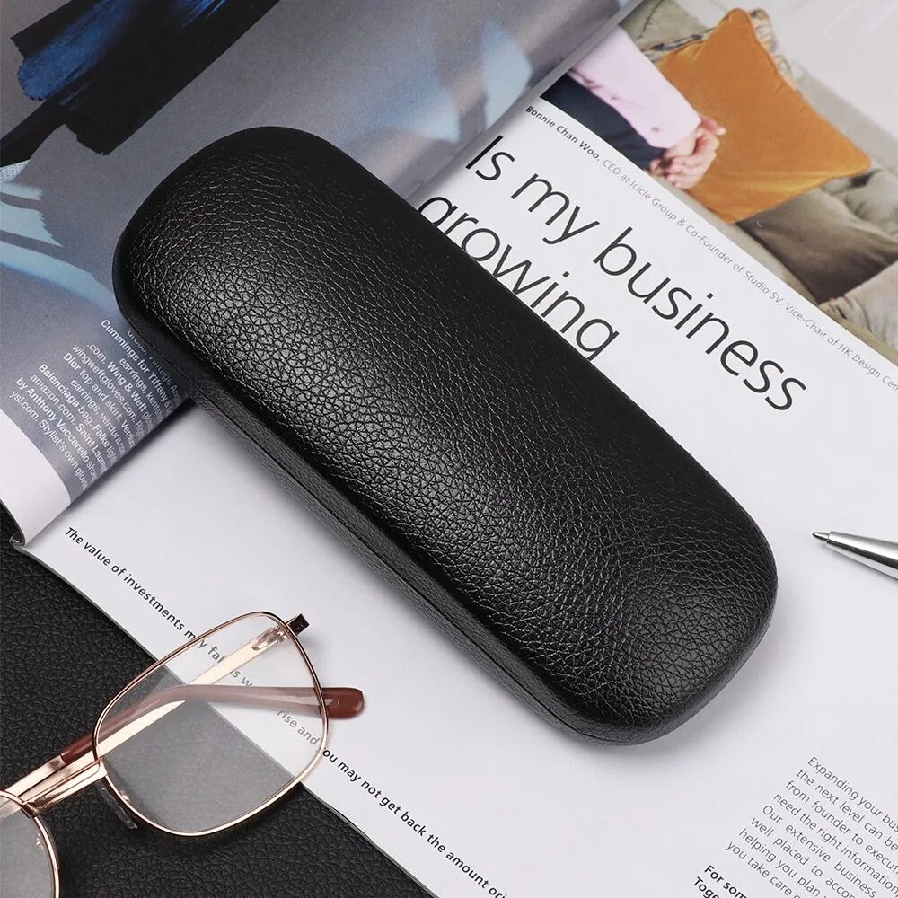 NEW Clam Shell Hard Eyeglasses PU Glasses Case Black w/Microfiber Cleaning Cloth