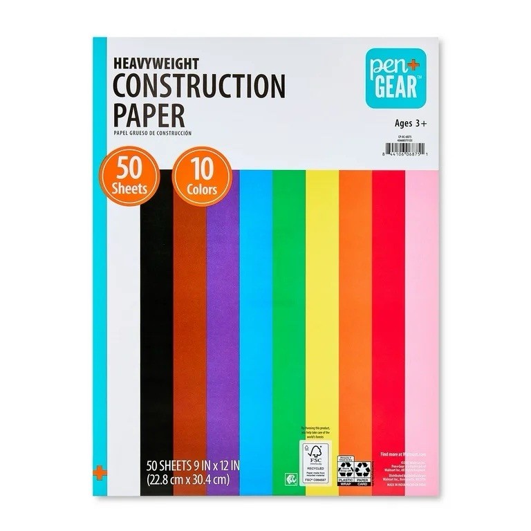 Pen & Gear Construction Paper, Black, 9" x 12", 50 Sheets