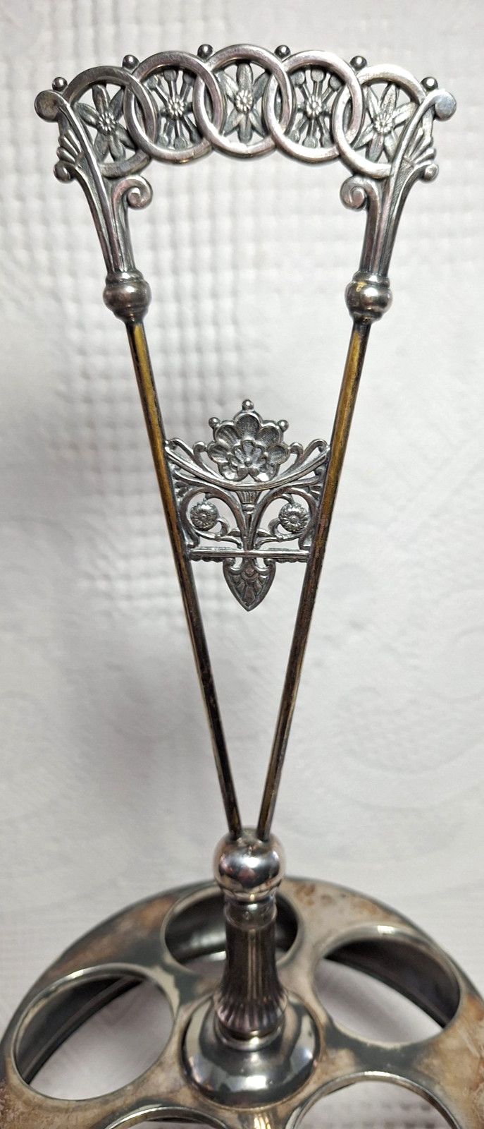 Antique Cruet Set Silver Plate Victorian 5 Etched Bottles Eastlake Design GS