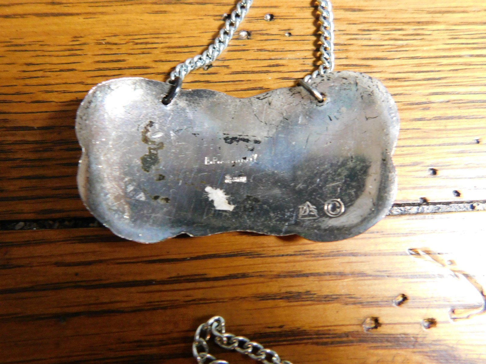 Vintage Set of 6 Liquor Bottle Decanter Label Tags Silver-plated Japan 1967-76