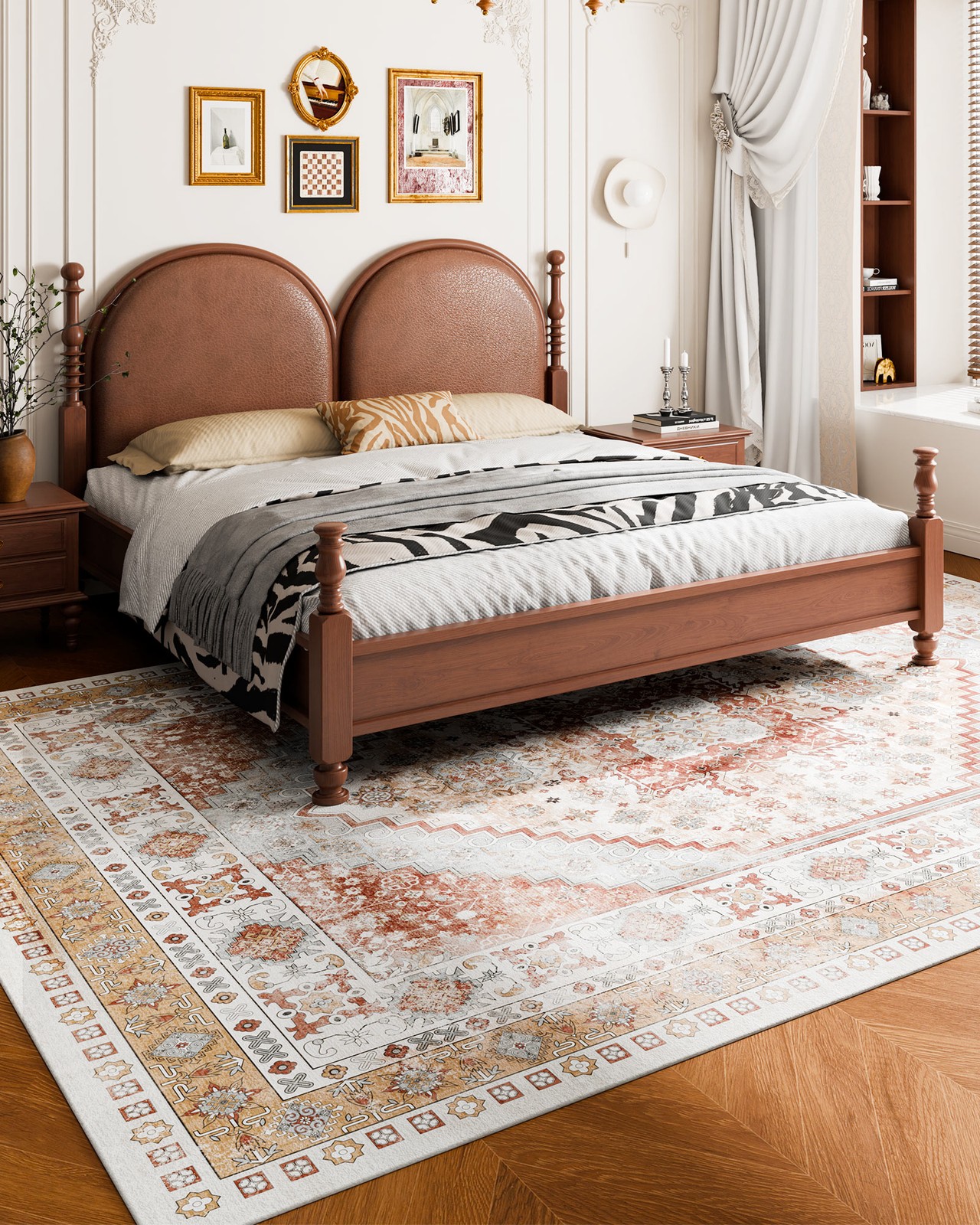 Large Area Rug 9 x 12 ft Anti-Skid Tear-Resistant Floor Mat Vintage Brown Red