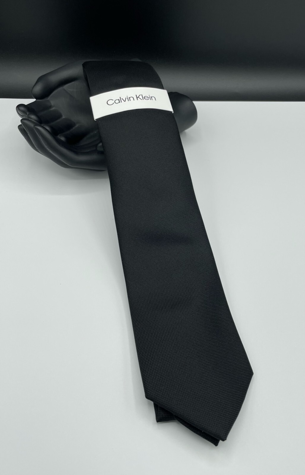 Calvin Klein Men's Silk Blend Tie ~ Black ~ Silver Spun Solid ~ NEW MSRP: $69.50