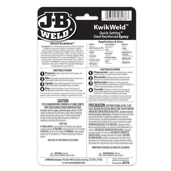 J-B Weld 8276 KwikWeld Quick Setting Steel Reinforced Epoxy - Dark Grey 2 oz