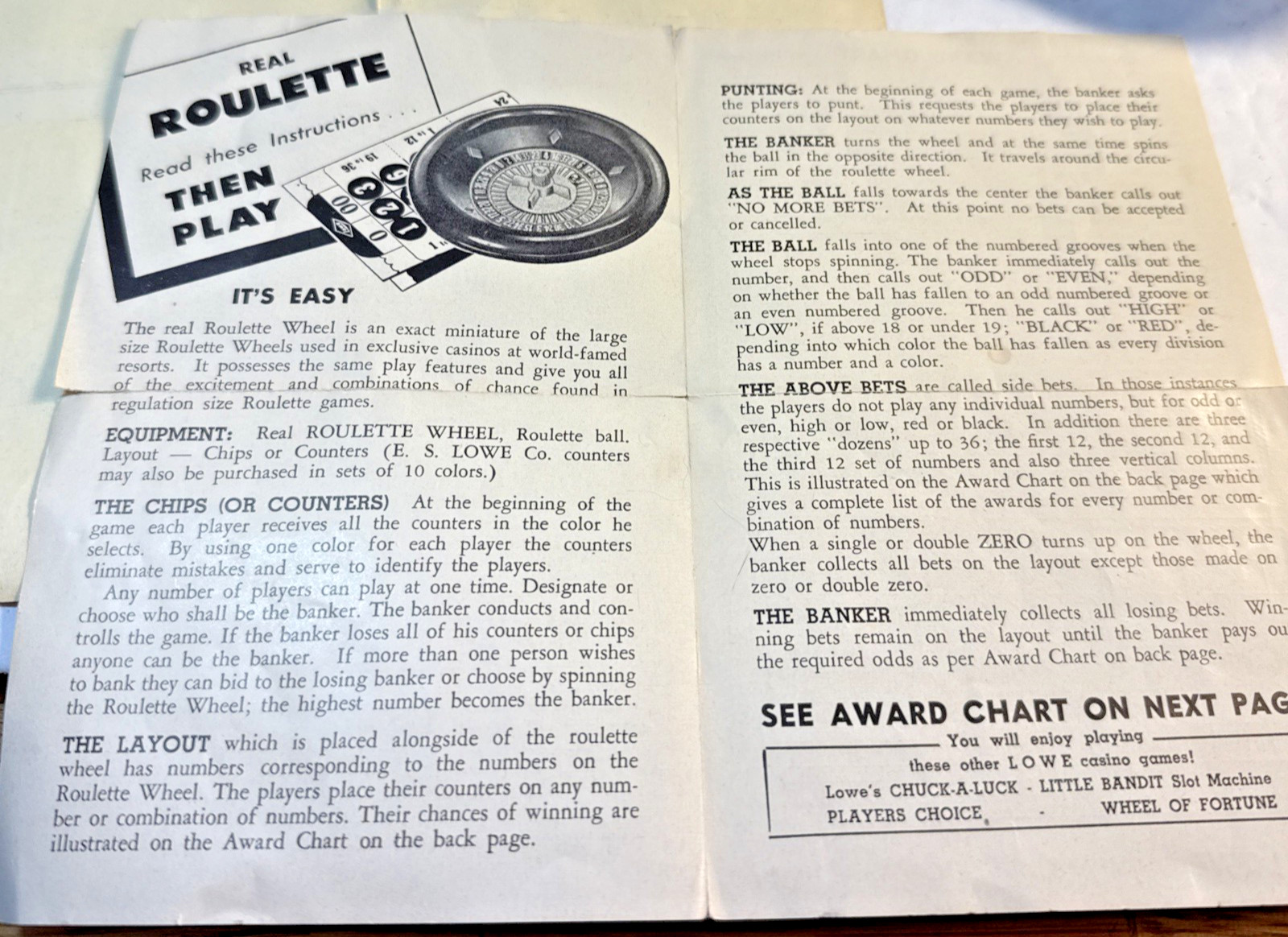 VINTAGE - E.S. Lowe Real Roulette Game in Original Packaging - 7 DAY SALE