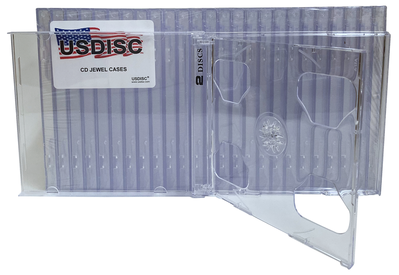 USDISC CD Jewel Cases Standard 10.4mm Smart Tray, Double 2 Disc (Clear) Lot