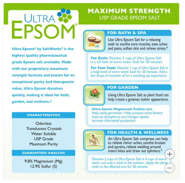 Saltworks Premium Ultra Epsom Bath Salt 18 lb - Unscented Medium Grain USP Grade