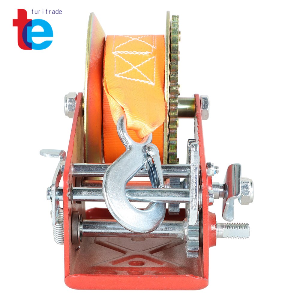 3500LBS Red Hand Winch Hand Crank 2 Gear Red Strap ATV Trailer Boat
