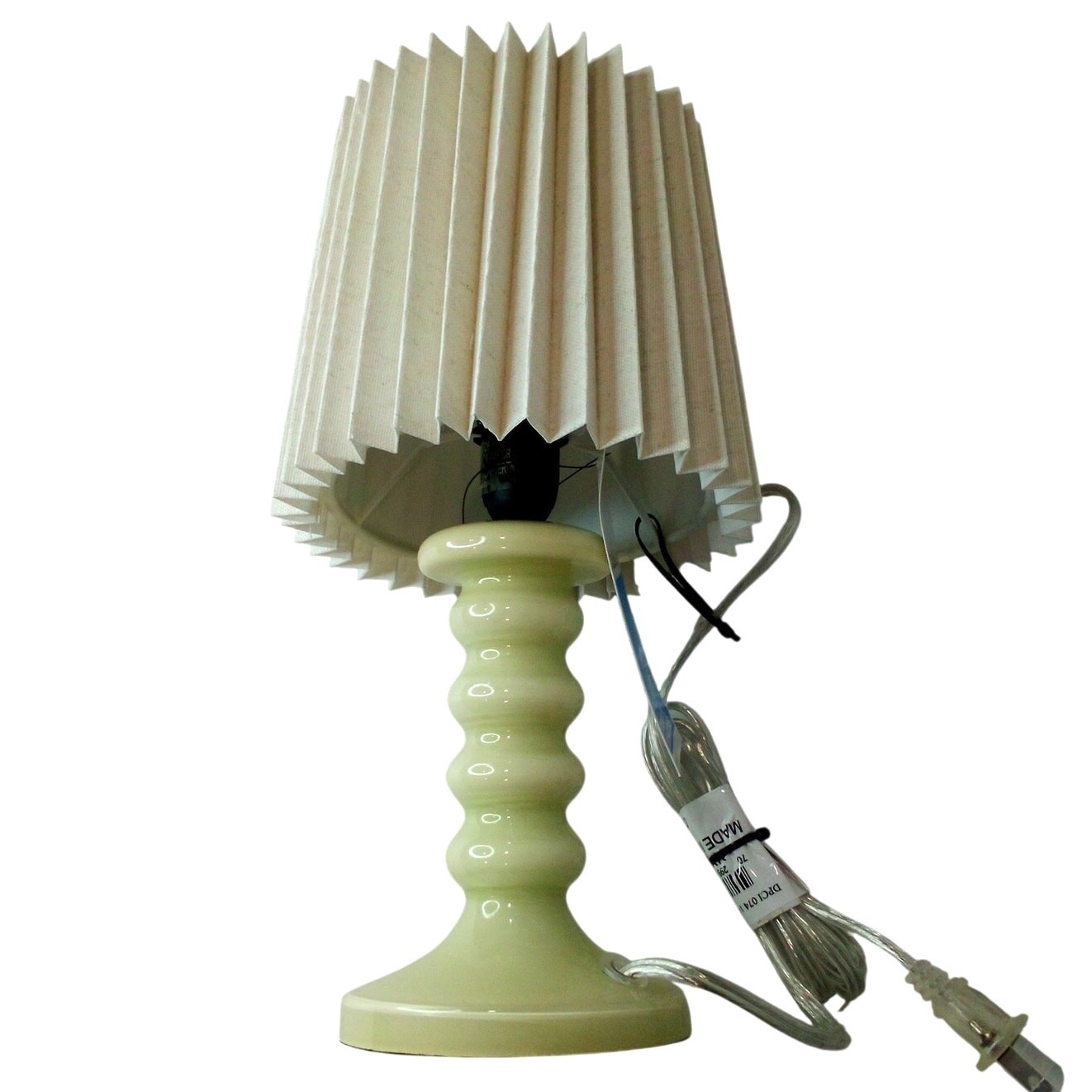 Set of 2 - Mini Bedside Green Glass Table Lamps 12" H, Inline Switch, 25W Max