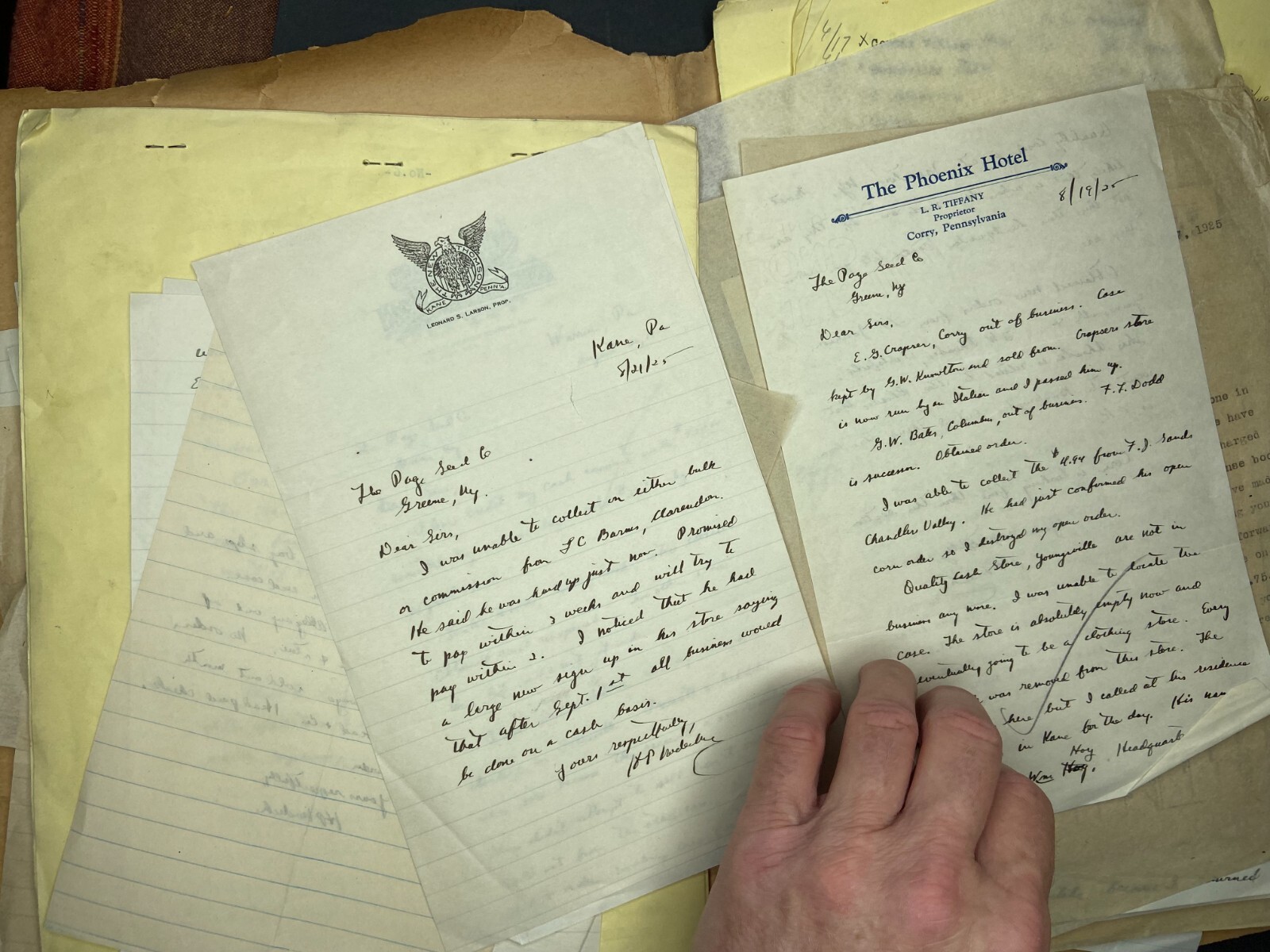 RARE Letter Archive - Traveling Salesman - Page Seed Co Greene, NY 1925 NY, PA,