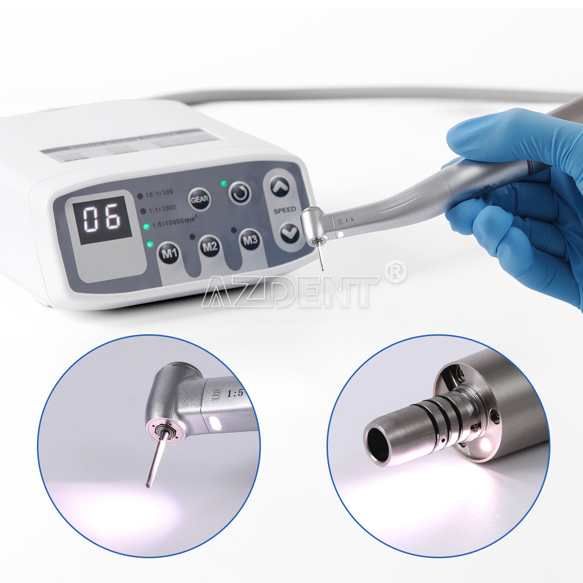 AZDENT Dental Electric LED Brushless Micro Motor/1:1/1:5 Increasing Handpiece