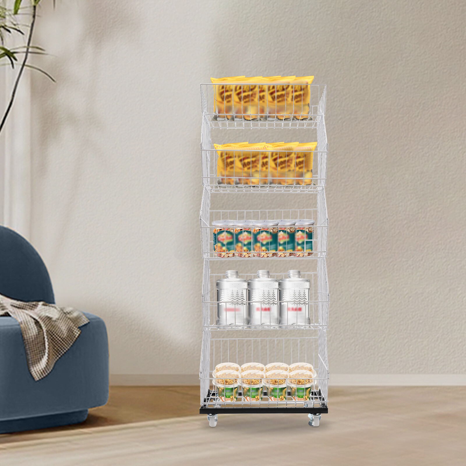 5-Tier Wire Grid Retail Display Rack with Wheels - Sturdy & Stylish Storage